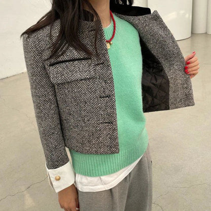 Geruit Jasje met Metalen Knopen Dame Blazer