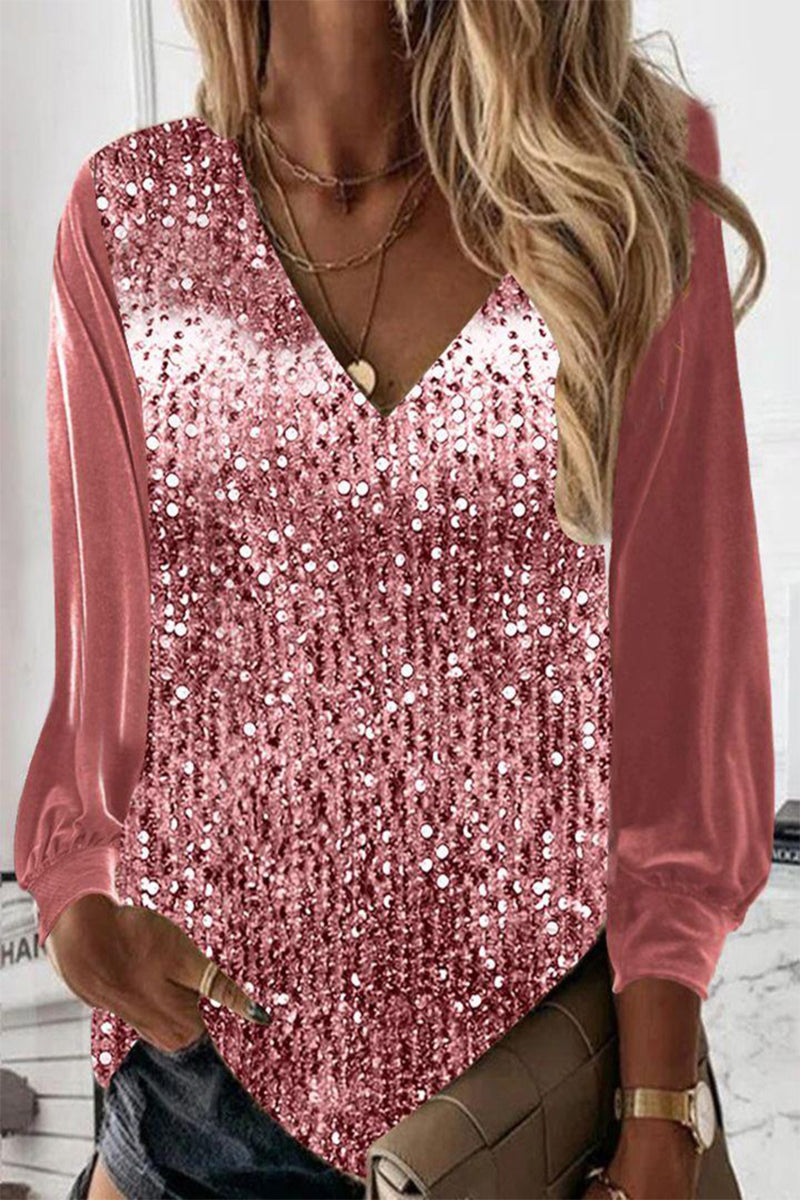Sara | Blusa con scollo a V e maniche lunghe in paillettes