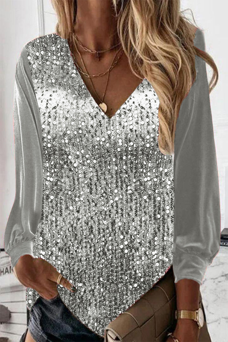 Sara | Blusa con scollo a V e maniche lunghe in paillettes