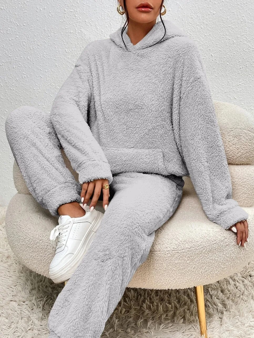 Zachte Teddy Jas en Broek Set met Capuchon