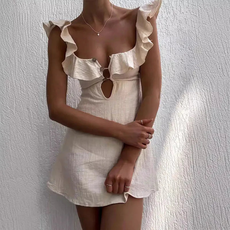 Ruffle | Abito Estivo Corto Donna con Scollo a V e Volant-2