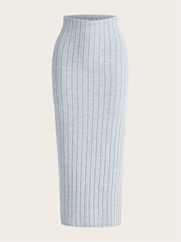 Midi Kokerrok Hoge Taille Ribgebreid - Mode Vibes