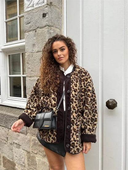 Jas Luipaardprint Dames Leder Look - Mode Vibes