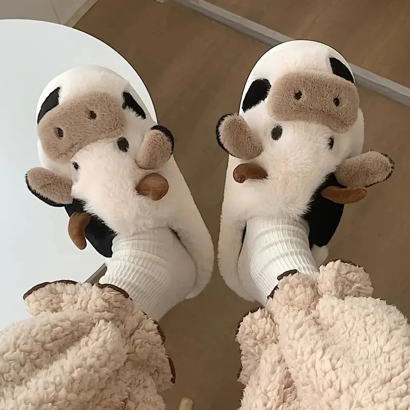 Koe Pantoffels Pluche Warm Grappig