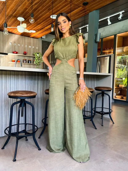 Vicena Jumpsuit Zonder Mouwen Wijde Pijpen Elegante Jurk