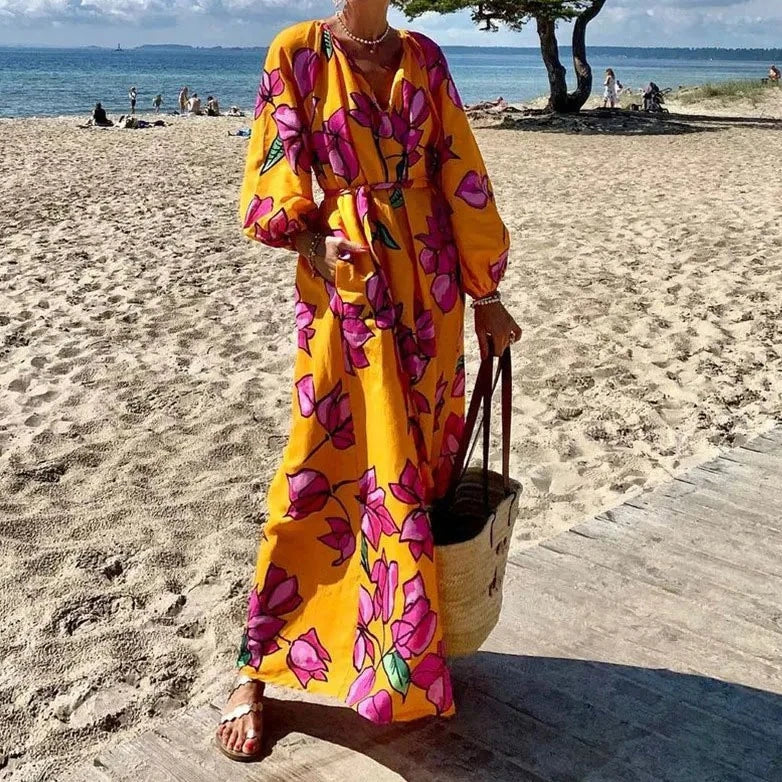 Vrouwelijke Zomerjurk met V-hals en Bloemenprint - Mode Vibes