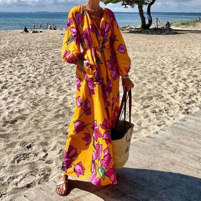 Vrouwelijke Zomerjurk met V-hals en Bloemenprint - Mode Vibes