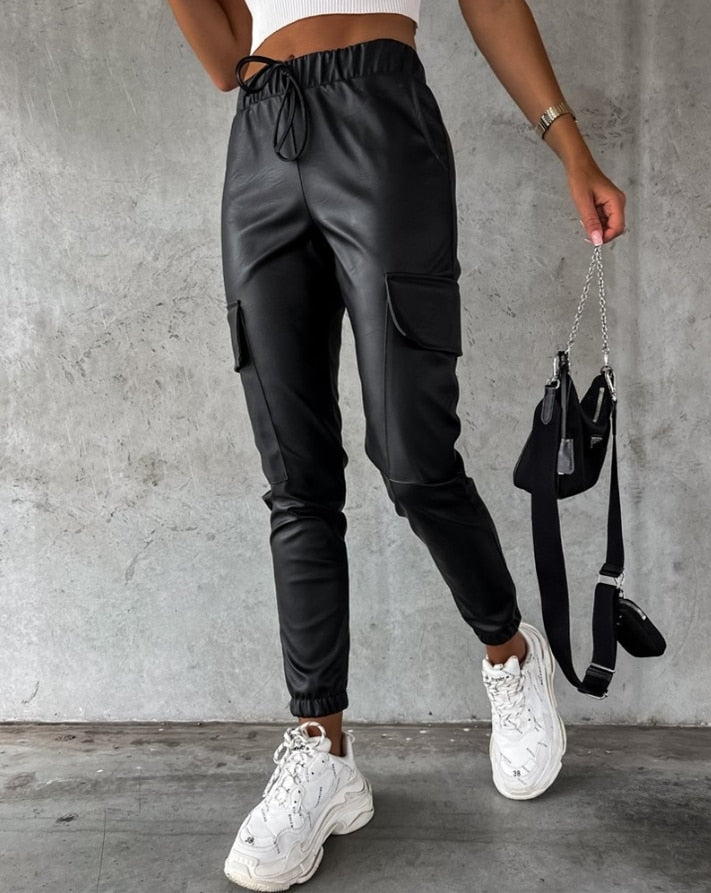Dames Cargo Broek Lederlook Jade Groen