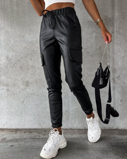 Dames Cargo Broek Lederlook Jade Groen