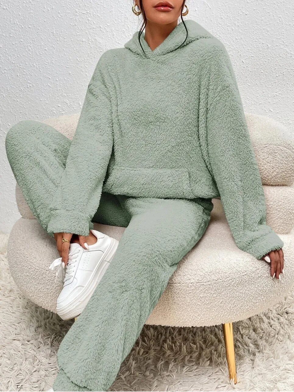 Zachte Teddy Jas en Broek Set met Capuchon
