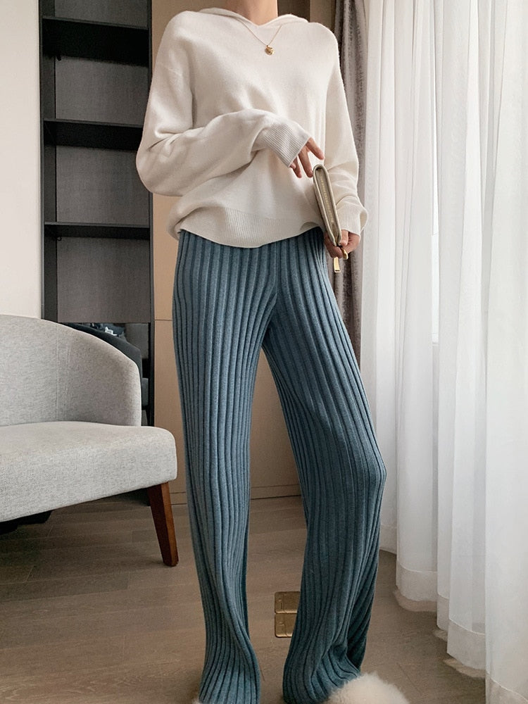 Ruime Gebreide Broek voor Vrouw Polyester Elasthaan Comfortabel