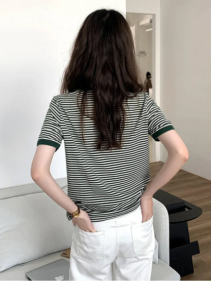 DamesChique Retro Gestreepte Zomer T-Shirt