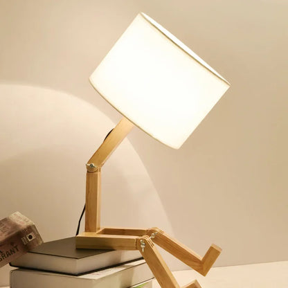 Houten Tafellamp met Boekenrek en Dimbare Verlichting