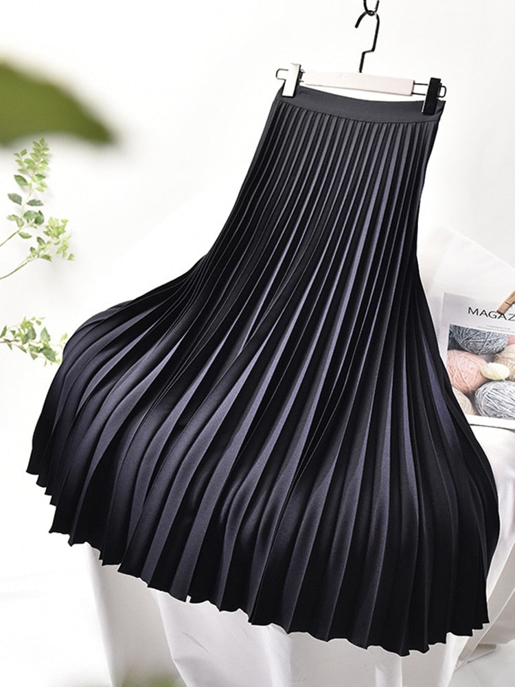 Hoge Taille Plissérok Zwart Elegant voor Vrouw