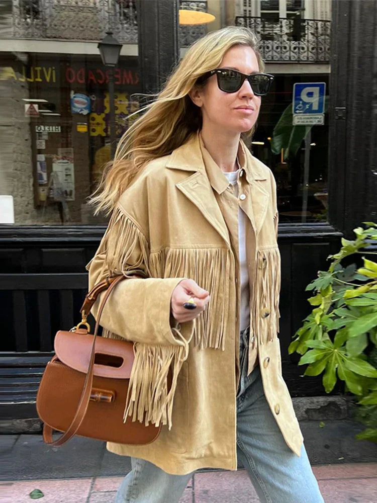 Suède Franje Jas Westers Stijl Boho Chic - Mode Vibes