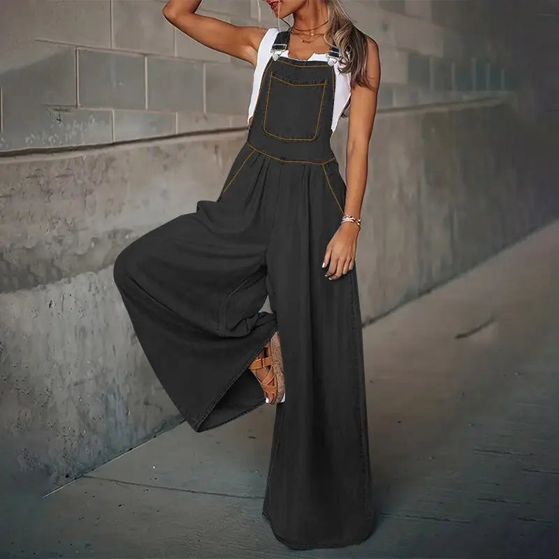 Jumpsuit Denim Wijde Pijpen Comfortabel - Mode Vibes