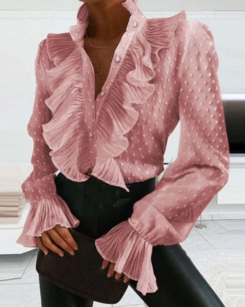Vrouwelijke Blouse Lange Mouwen Geruffeld