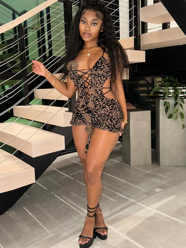 Leopard Romper met Fleece Voering Zacht en Warm - Mode Vibes