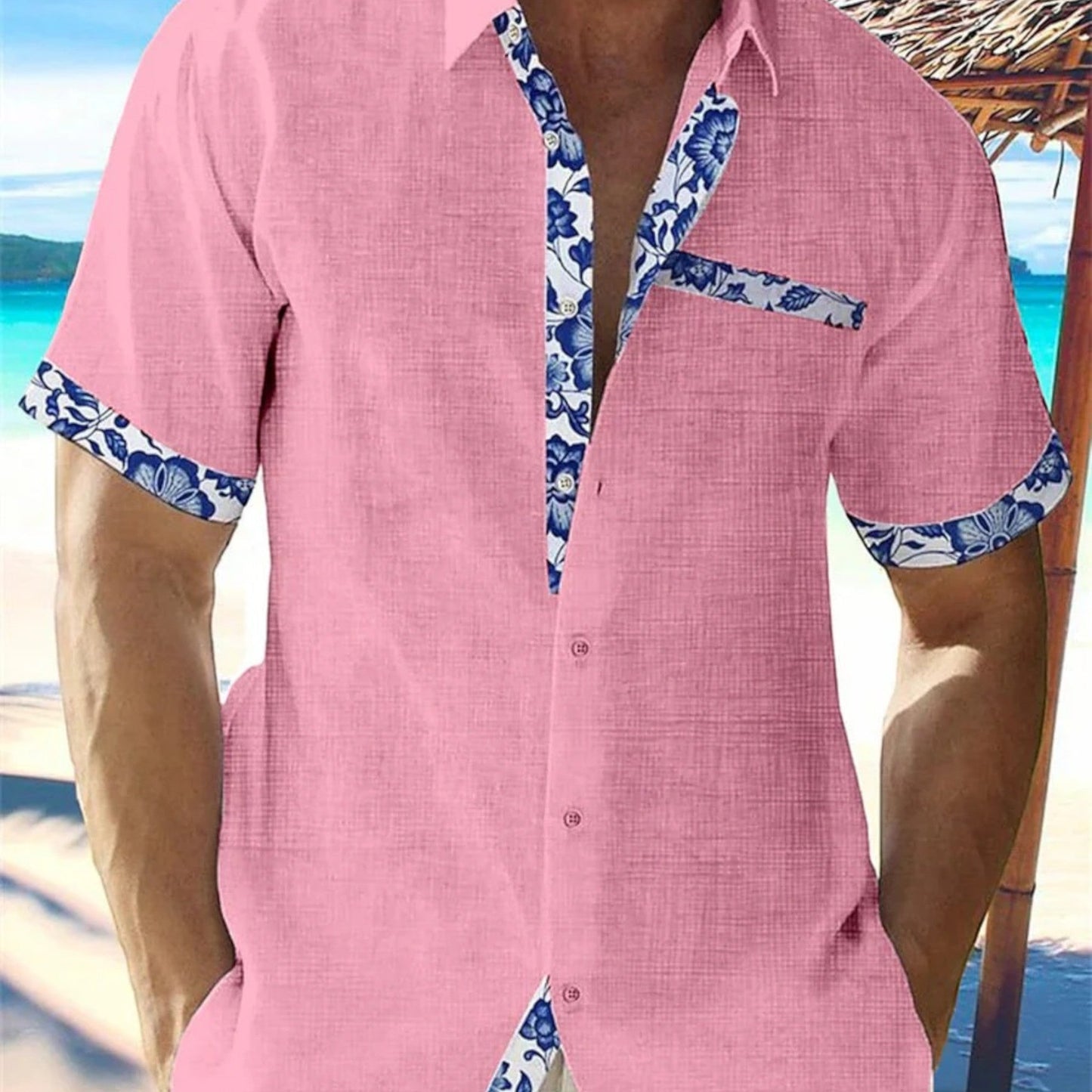 George | Camicetta Tropicale Uomo Estiva con Maniche Corte e Design Floreale 4