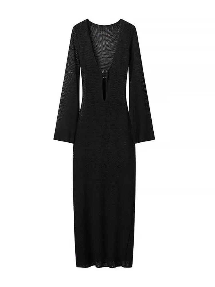 Gehaakte Maxi Jurk Sexy Flared Mouwen Zomerjurk