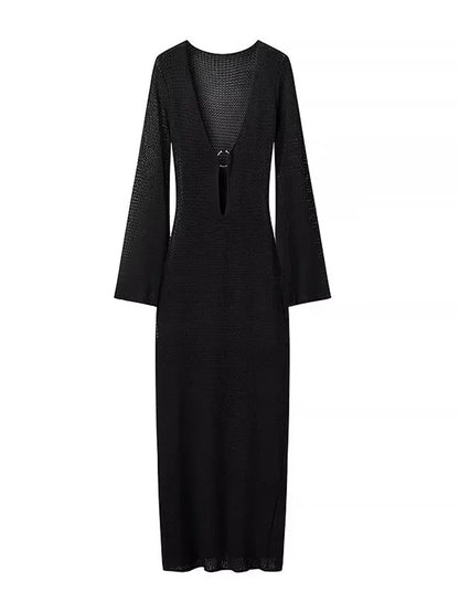 Gehaakte Maxi Jurk Sexy Flared Mouwen Zomerjurk