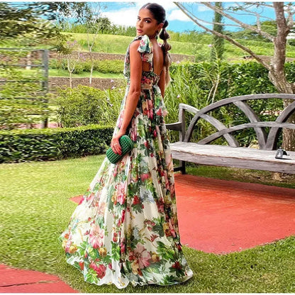 Maxi Jurk Bloemenprint Zonder Rug Elegante Zomerjurk