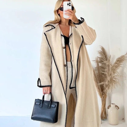 Elegante Lange Jas voor Vrouw Warm en Stijlvol
