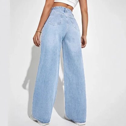 Hoge Taille Rechte Spijkerbroek Dames Wide Leg Jeans
