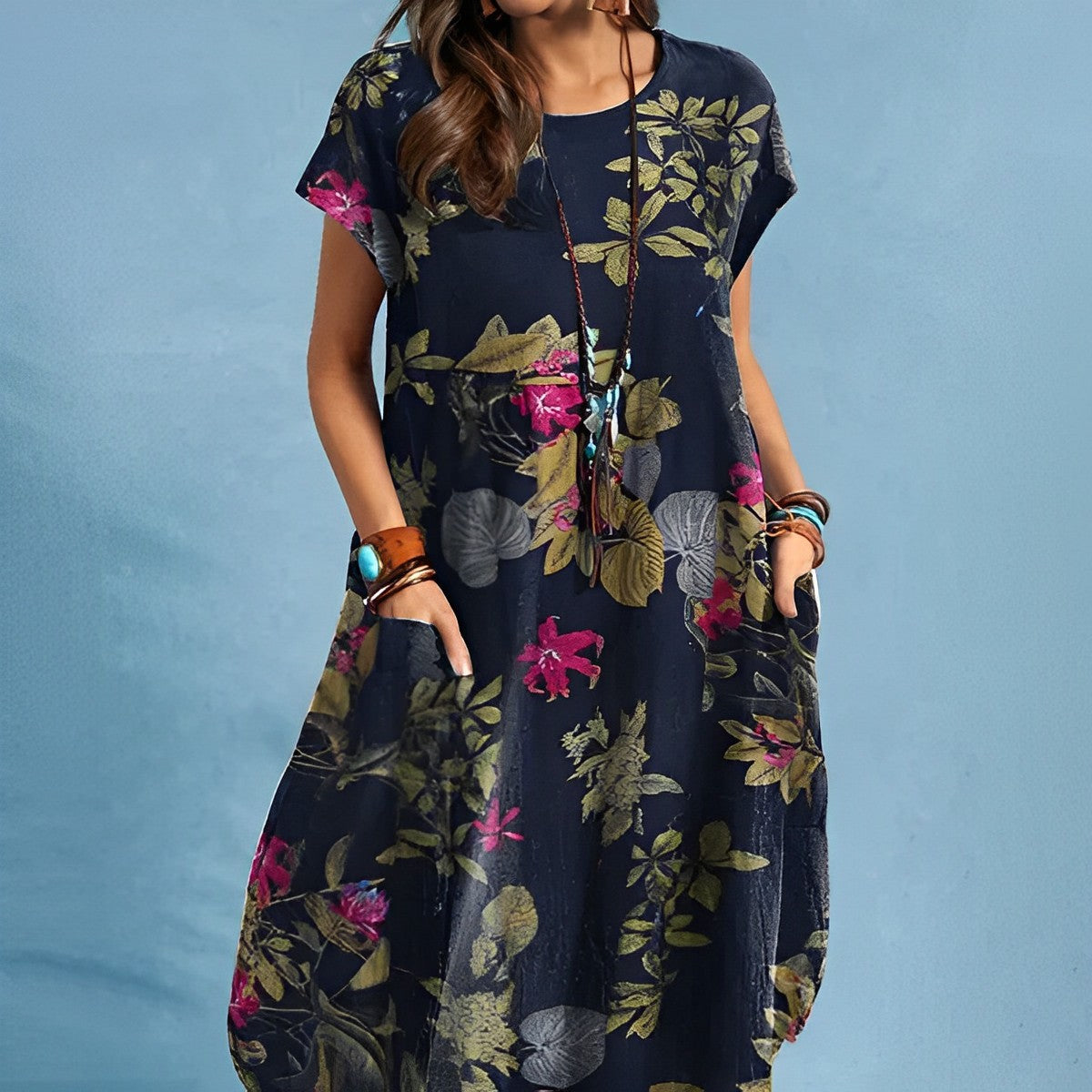 Natuurlijke Jurk Met Stijlvolle Bloemenprint - Mode Vibes
