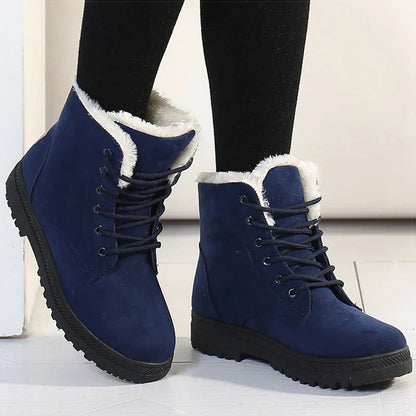Fleecegevoerde Dames Winterboots – Warme Enkellaarsjes met Vetersluiting