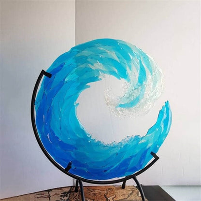 Kunstglas Sculptuur Golfpatroon Blauw Aqua Design