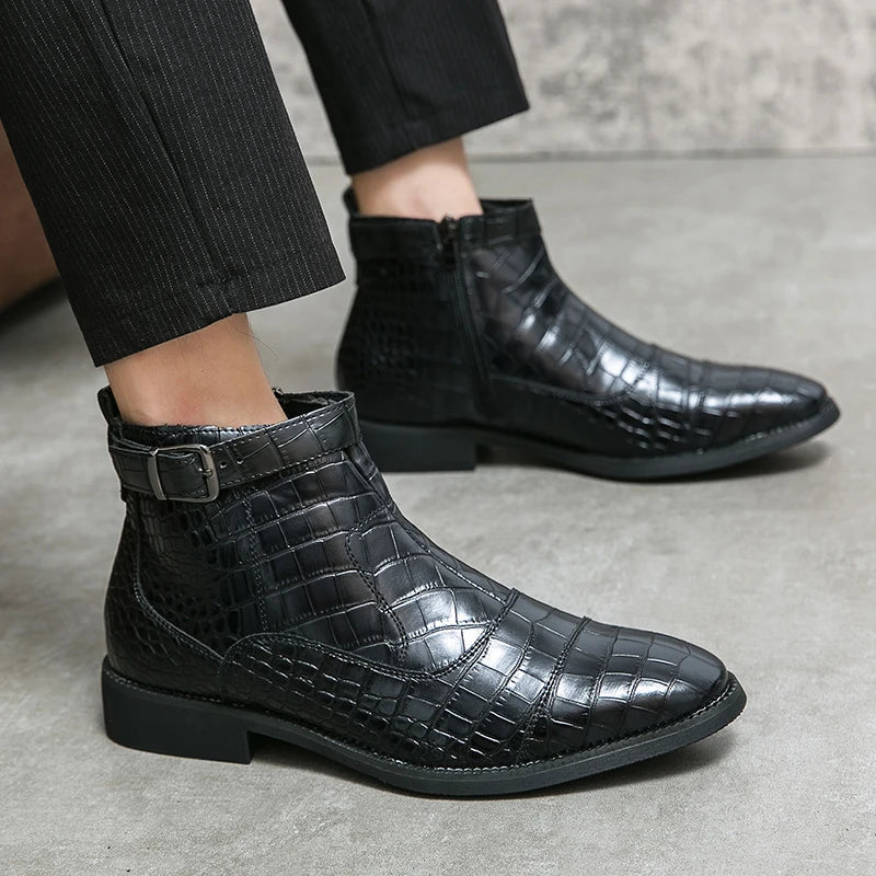 Heren Enkellaarzen Luxe Leer Croco Patroon