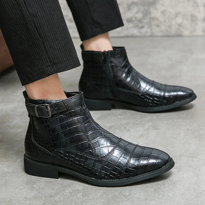 Heren Enkellaarzen Luxe Leer Croco Patroon