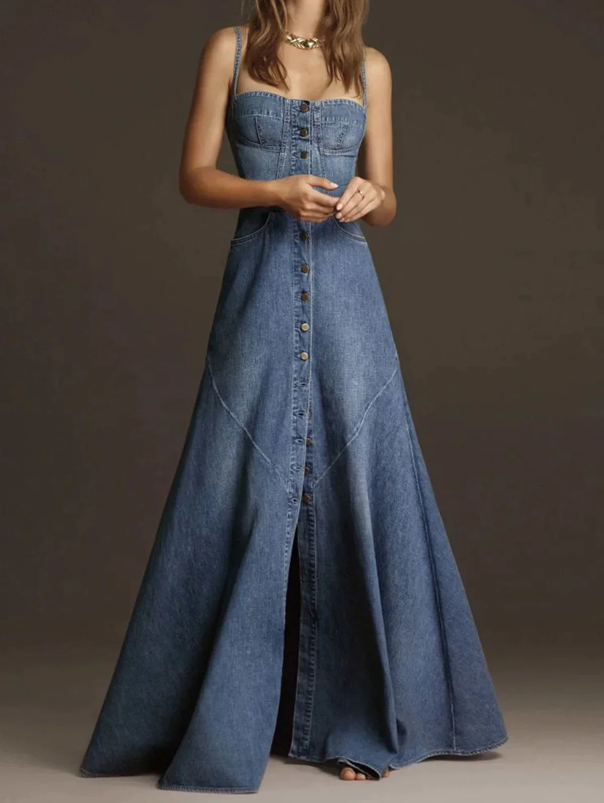 Vintage Denim Tankjurk Vierkant Kraag Korte Jurk - Mode Vibes