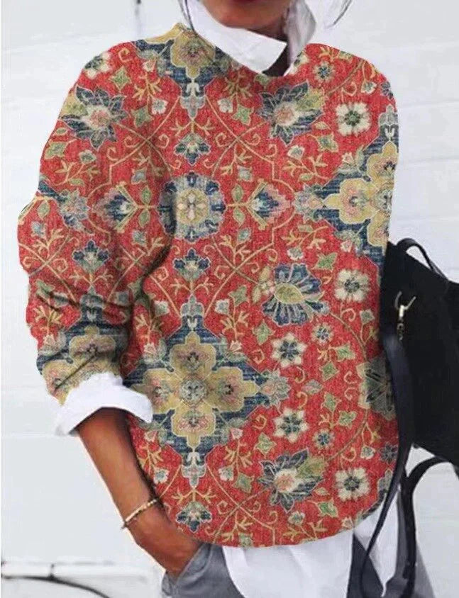 Elegante Trui Met Print Olive Groen