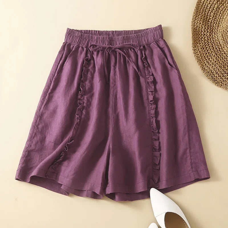 Vrouwelijke Linnen Shorts Losse Zomerkleding Katoen