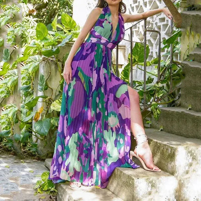 Elegante Maxi Jurk Zonder Mouwen V-Hals Zijdeachtig