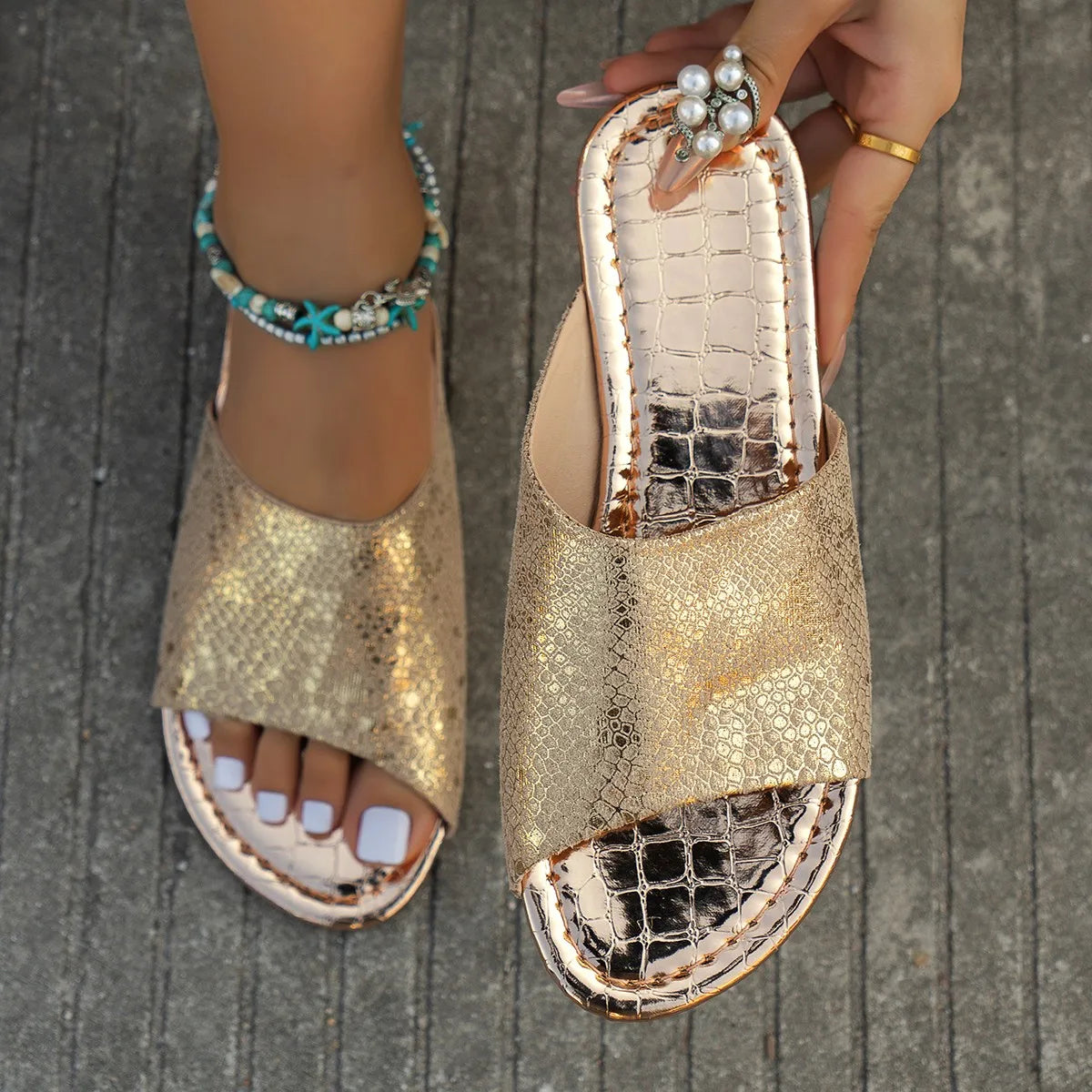 Dames Sandalen Slangenleer Zomer Schoenen Platte Zool - Mode Vibes