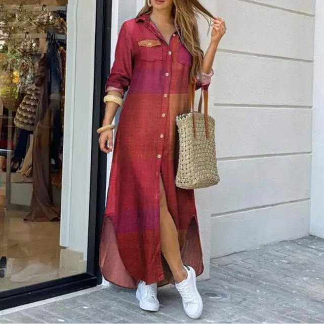 Maxi Denim Jurk met Relaxte Pasvorm en Shirtkraag