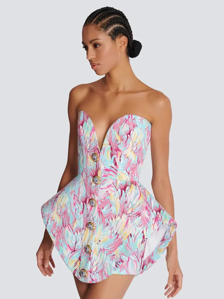 Mini Jurk Zonder Mouwen Abstract Print Vrouwelijk Model