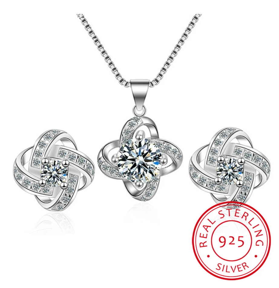 Ketting met Liefdesknoop en Oorbellen Set Zilver Geschenk - Mode Vibes