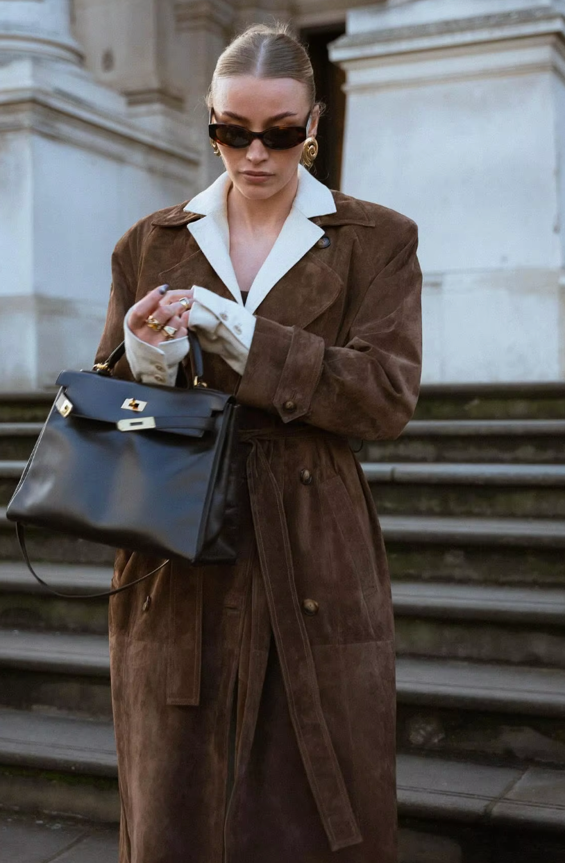 Dames Trenchcoat Suède met Ceintuur Elegant Herfst