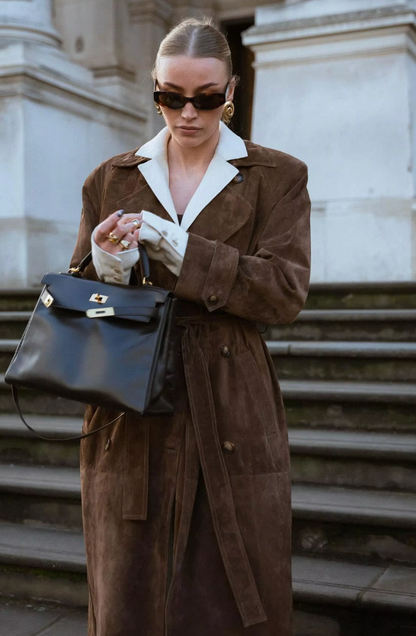 Dames Trenchcoat Suède met Ceintuur Elegant Herfst