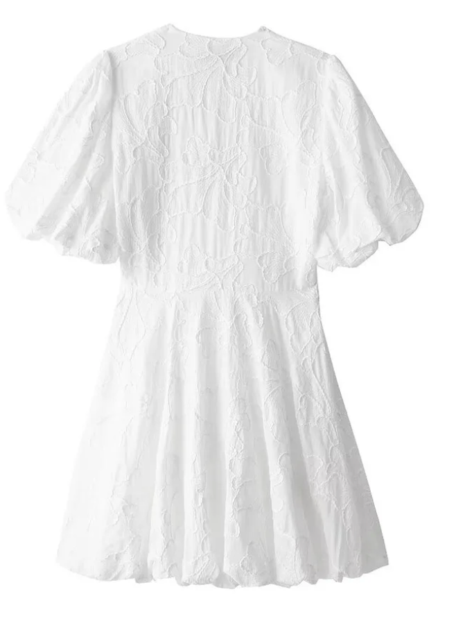 Romantische Dames Jurk Wit met Ruches en Geborduurde Details