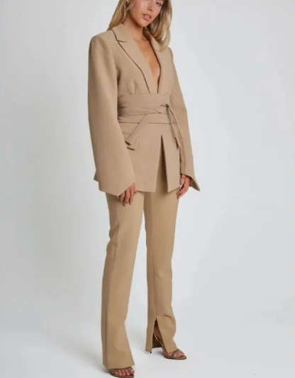 Dames Blazer Lange Mouwen Met Ceintuur Elegante Stijl