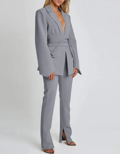 Dames Blazer Lange Mouwen Met Ceintuur Elegante Stijl