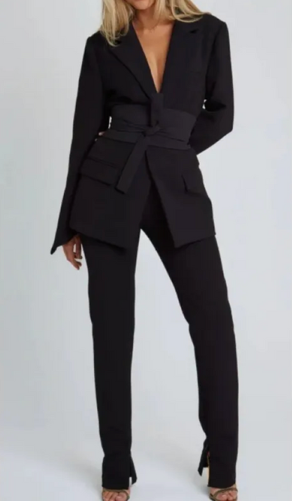 Dames Blazer Lange Mouwen Met Ceintuur Elegante Stijl