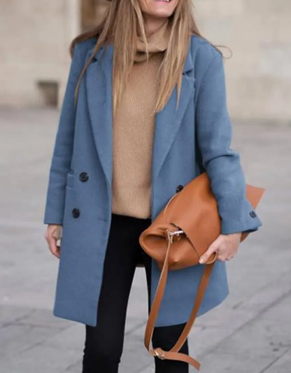Dames Wollen Jas Warm Elegante Look met Zakken