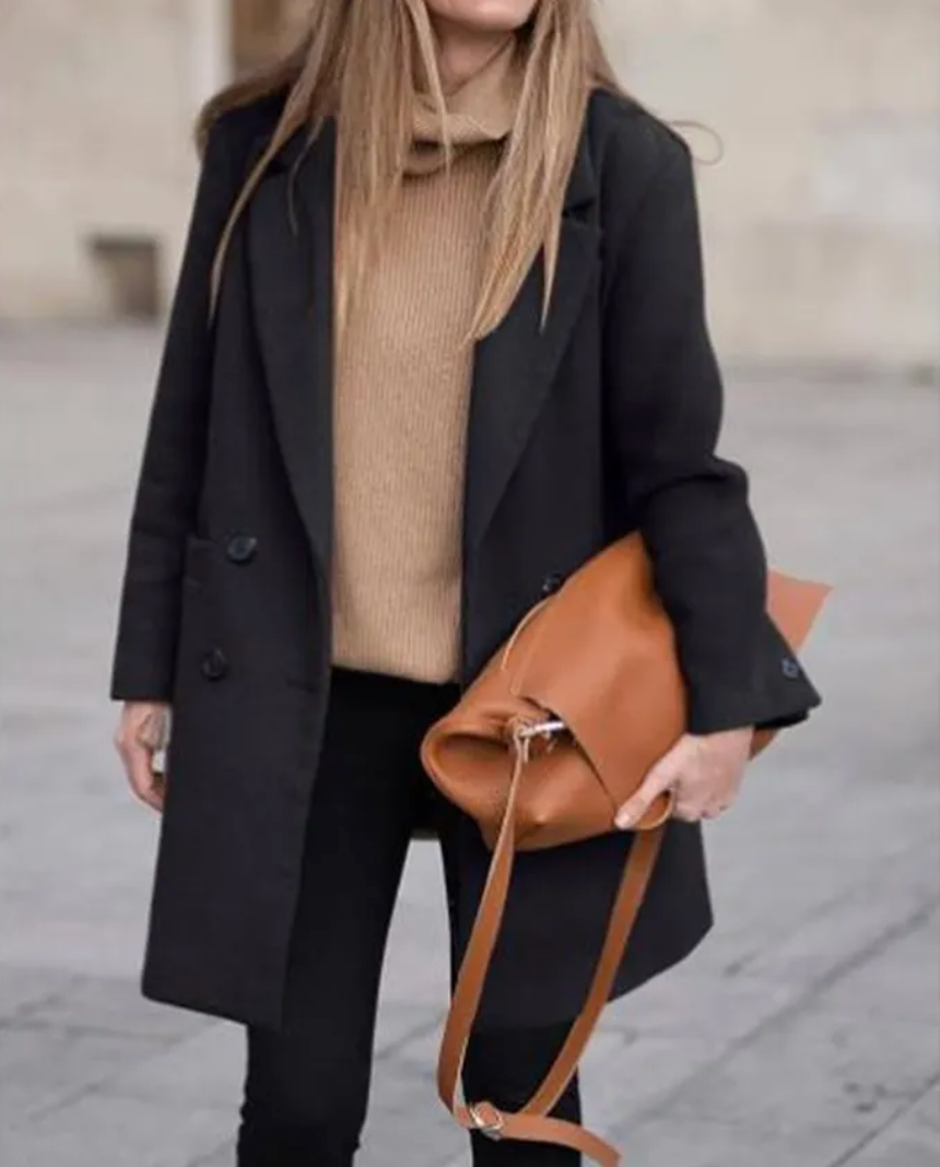 Dames Wollen Jas Warm Elegante Look met Zakken