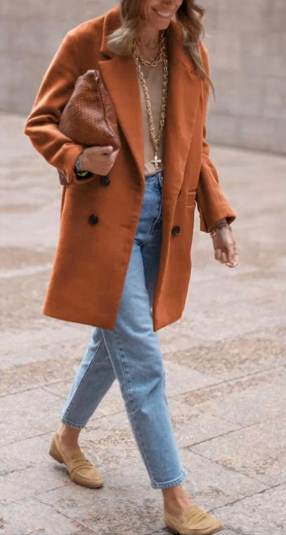 Dames Wollen Jas Warm Elegante Look met Zakken